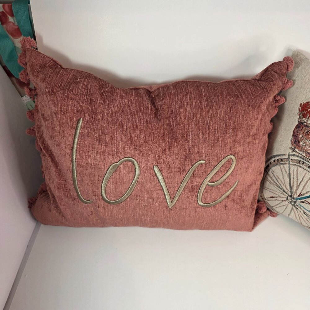 Farmhouse Lumbar Throw Pillows Love & Bicycle Floral - Set of 2 - Picture 2 of 6